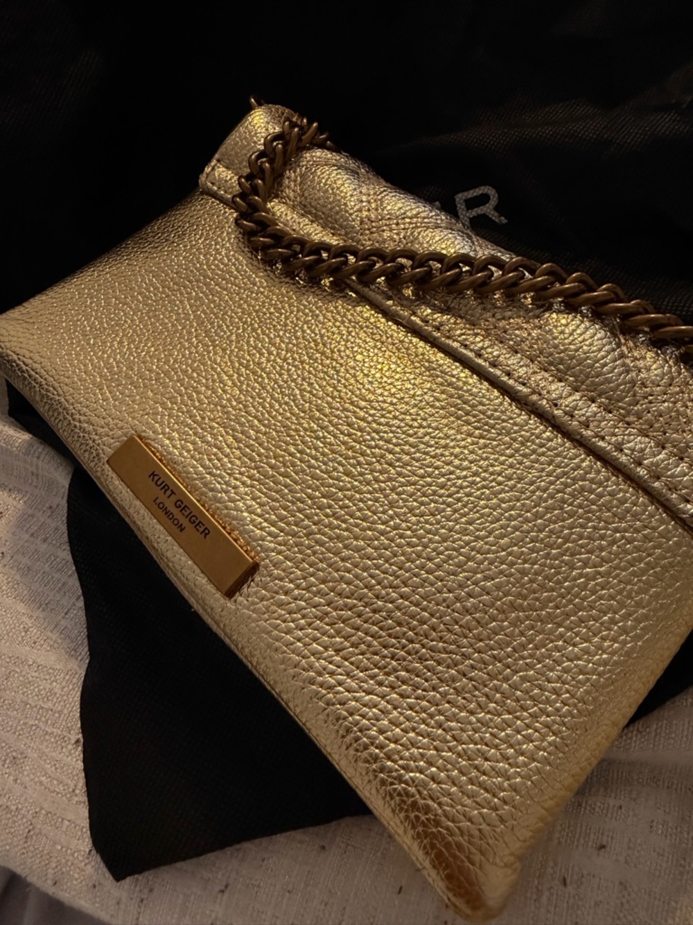 Kurt Geiger Metallic Gold Quilted Shoulder Bag with Chain Strap - Picture 7 of 7